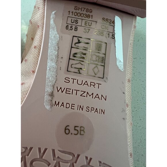 Stuart Weitzman Sleek Bow pink Leather-Trimmed Mesh Flats size 8.5 NEW - Picture 9 of 9